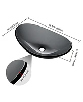 Aquaterior Oval Tempered Glass Vessel Sink Vanity Above Counter Top Mount Basin