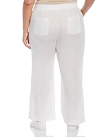 Rafaella Plus 100% Linen Wide Leg Drawstring Pants