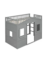 Simplie Fun Twin Size House Loft Bed With Ladder