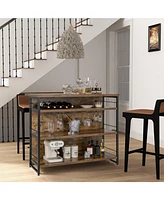 Sugift Kitchen Island with 4-Tier Storage Shelf and Long Footrest for Home