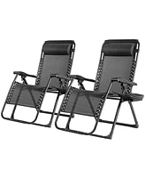 Gymax 2PCS Folding Zero Gravity Lounge Chair Recliner w/ Cup Holder Pillow Gray