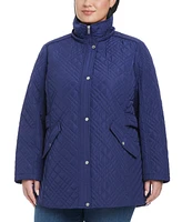 Jones New York Plus Hooded Stand-Collar Quilted Coat