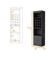 Fm Furniture Illinois Bar Cabinet, Sixteen Bottle Cubbies, One Cabinet , Glass Rack One Open Shelf