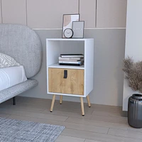 Fm Furniture Kimball Tall Nightstand with Drawer, Open Shelf and Wooden Legs