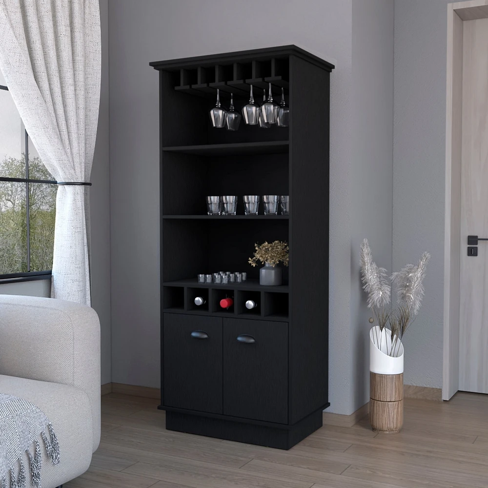 Fm Furniture Sophia Bar Cabinet with Glassware Rack and Five Bottle Racks