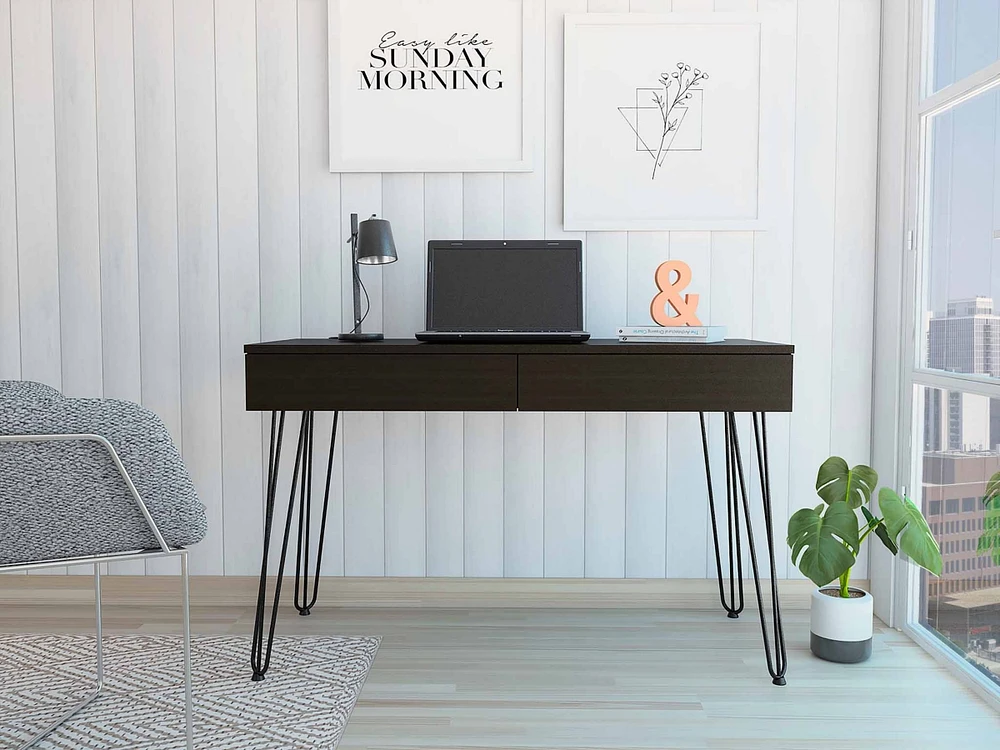 Fm Furniture Oakland Writing Desk with Two Drawers and Hairpin Legs