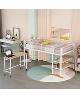 Streamdale Furniture Twin Size Metal Loft Bed With Desk And Shelves