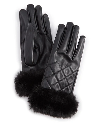 I.n.c. International Concepts Women's Faux-Fur-Trim Faux-Leather Gloves, Created for Macy's