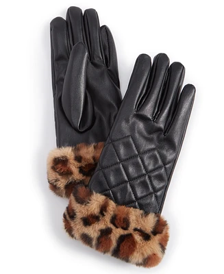 I.n.c. International Concepts Women's Faux-Fur-Trim Faux-Leather Gloves, Created for Macy's