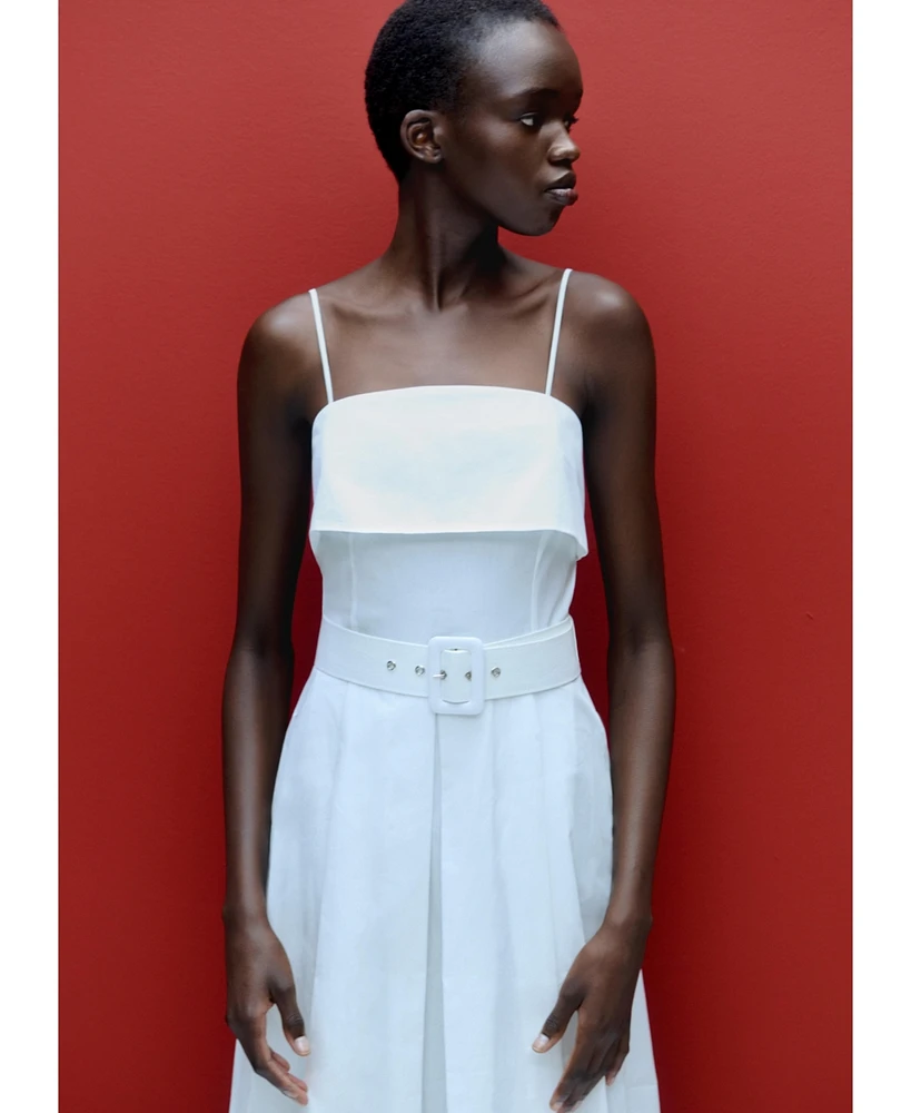 Mango Women's Belted Square Neckline Dress