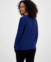 Holiday Lane Women's Snowy Day Long-Sleeve Top, Created for Macy's