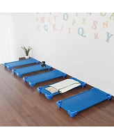 ECR4Kids Stackable Kiddie Cot with Sheet, Standard Size, Blue, 6-Pack