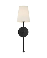 Elena Modern Wall Light Sconce Matte Black Metal Hardwired 6" Fixture Cream Linen Tall Drum Shade for Bedroom Bedside Living Room Hallway Dining House