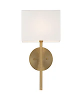 Favre au Modern Wall Sconce Lighting Warm Brass Gold Hardwired 16 1/4" High Fixture Rectangular Linen Shade for Bedroom Bedside Living Room Home Hallw