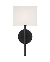 Favre au Modern Wall Sconce Lighting Black Hardwired 16 1/4" High Fixture Rectangular Linen Fabric Shade for Bedroom Bedside Living Room Home Hallway