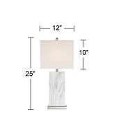 Connie Mid Century Modern Table Lamps 25" High Set of 2 with Usb Charging Port White Faux Marble Rectangular Shade for Living Room Desk Bedroom House
