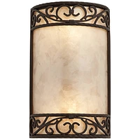 Natural Mica Rustic Wall Mount Light Fixture Walnut Brown Metal Iron Scroll 12 1/2" Curved Sconce Decor for Bedroom Bathroom Bedside Living Room Home