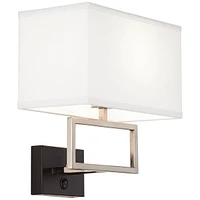 Trixie Modern Indoor Wall Lamp Brushed Nickel Silver Matte Black Plug-In Light Fixture Rectangular Fabric Shade for Bedroom Bedside House Reading Livi