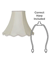 Creme Small Scallop Bell Lamp Shade 5" Top x 12" Bottom x 10" Slant x 9.5 High (Spider) Replacement with Harp and Finial - Imperial Shade