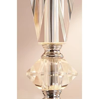 Traditional Art Deco Style Accent Table Lamp 23" High Dark Silver Clear Crystal Glass Column White Drum Shade for Living Room Bedroom House Bedside Ni