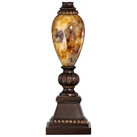 Mulholland Traditional Table Lamp 30" Tall Brown Gold Faux Marble Aged Bronze Off-White Fabric Oval Shade Decor for Bedroom Living Bedside Nightstand