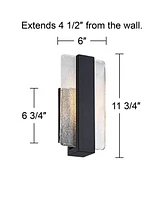 Cascadia Modern Wall Light Sconce Black Metal Hardwired 6" Fixture Led Piastra Art Glass Panel for Bedroom Bedside Bathroom Vanity Living Room Hallway