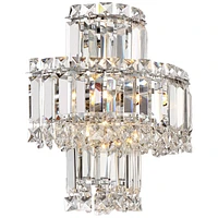 Magnificence Mid Century Modern Wall Light Sconce Chrome Silver Hardwired 11 1/2" Wide Fixture Tiered Clear Crystal for Bathroom Vanity Mirror House H