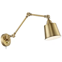 360 Lighting Mendes Modern Swing Arm Adjustable Wall Lamps Set of 2 Antique Brass Plug-In Light Fixture Up Down Metal Shade for Bedroom Bedside House