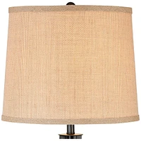 Heather Modern Industrial Table Lamps 25 3/4" Tall Set of 2 with Usb Charging Port Dark Iron Bronze Burlap Drum Shade for Bedroom Living Room House Ho