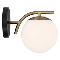 Possini Euro Design Kamara Mid Century Modern Wall Light Sconce Soft Gold Black Hardwired 6" Fixture Frosted White Globe Glass Shade for Bedroom Bathr