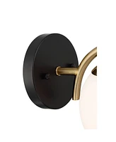 Possini Euro Design Kamara Mid Century Modern Wall Light Sconce Soft Gold Black Hardwired 6" Fixture Frosted White Globe Glass Shade for Bedroom Bathr