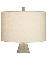 Julio Modern Table Lamp 30" Tall Natural Gray Textured Ceramic Off-White Oatmeal Fabric Drum Shade Decor for Living Room Bedroom House Bedside Nightst