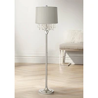 Platinum Gray Dupioni Medium Lamp Shade 15" Top x 16" Bottom x 11" High (Spider) Replacement with Harp and Finial - Spring crest