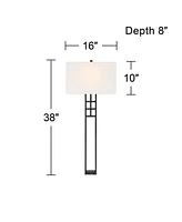 Ventano Modern Wall Lamp Matte Black Metal Plug-In 16" White Linen Rectangular Shade for Bedroom Living Room Home Hallway Dining Kitchen House
