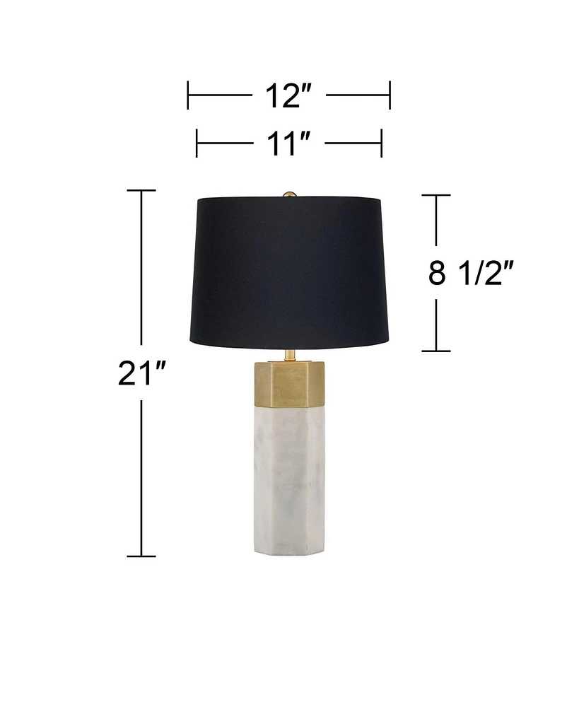Leala Modern Accent Table Lamp 21" High Faux Marble Gold Metal Hexagonal Black Drum Shade Decor for Bedroom Living Room House Home Bedside Nightstand