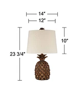 Paget Coastal Tropical Style Accent Table Lamp 23.75" High Pineapple Brown Oatmeal Fabric Tapered Drum Shade Decor for Living Room Bedroom Beach House