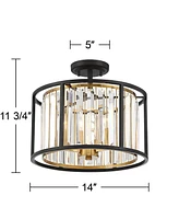 Possini Euro Design Milne Modern Ceiling Light Semi Flush Mount Fixture 14" Wide Bronze Outer Brass Inner Cage Frame Clear Crystal for Bedroom Kitchen