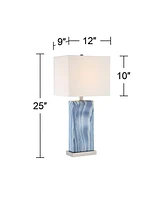 Connie Modern Table Lamps 25" Tall Set of 2 with Usb Charging Ports Blue Faux Marble White Rectangular Shade for Bedroom Living Room House Desk Bedsid