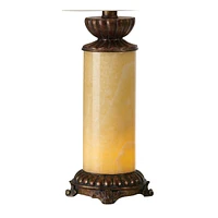 Traditional Table Lamp with Night Light 28.5" Tall Dark Bronze Cream Onyx Stone Column Off White Bell Shade Decor for Living Room Bedroom House Bedsid