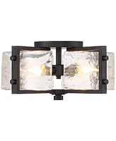 Possini Euro Design Adri Modern Ceiling Light Flush Mount Fixture 4-Light 16.50" Wide Black Metal Curved Textured Glass Panels for Bedroom Kitchen Liv