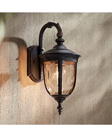 Bellagio European Outdoor Carriage Light Fixture Bronze Metal 16 1/2" Hammered Glass Wall Sconce for Exterior House Porch Patio Outside Deck Garage Ya