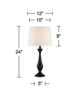 Joyce Modern Table Lamps 24" Tall Set of 2 Black Metal White Linen Tapered Drum Shade Decor for Bedroom Living Room House Home Bedside Nightstand Offi