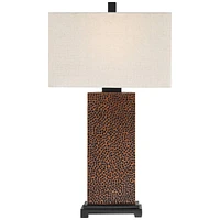 Caldwell Rustic Farmhouse Table Lamps 24.75" Tall Set of 2 Bronze Hammered Textured Fabric Rectangular Shade for Bedroom Living Room House Home Bedsid