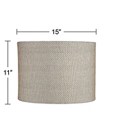 Gray and Gold Plastic Weave Medium Drum Lamp Shade 15" Top x 15" Bottom x 11" High (Spider) Replacement with Harp and Finial - Springcrest