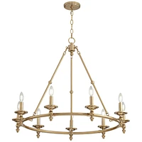 Stiffel Hartley 35" Wide Warm Antique Gold 9-Light Ring Chandelier