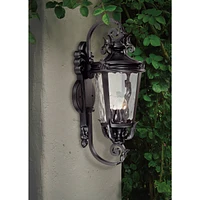 Casa Marseille European Outdoor Wall Light Fixture Textured Black Scroll Arm 31" Clear Hammered Glass for Exterior House Porch Patio Outside Deck Gara