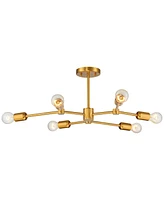 Possini Euro Design Marco Modern Ceiling Light Semi Flush-Mount Fixture 25" Wide Burnished Brass 6-Light Sputnik for Bedroom Kitchen Living Room Hallw