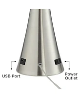 Karl Modern Table Lamps 27 1/2" Tall Set of 2 with Usb and Ac Power Outlet in Base Brushed Nickel White Drum Shade for Bedroom Living Room House Home