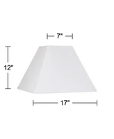 White Linen Large Square Lamp Shade 7" Top x 17" Bottom x 13" Slant x 12" High (Spider) Replacement with Harp and Finial - Springcrest