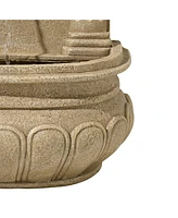 Lion Face Rustic Outdoor Wall Water Fountain Sandstone 31" for Yard Garden Patio Backyard Deck Home Lawn Porch House Exterior Balcony